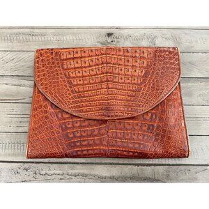Donna Elissa Italy Brown Crocodile Croc Leather Clutch Pouch Handbag